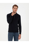 Navy Blue Slim Fit Zippered Polo Neck Sweater 50300505-Vr033