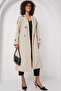 Women's Cream Double-Breasted Collar Lined Belted Transitional Trench Coat Hzl25W-Bd159411 - 4