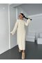 Women's Braided Long Sleeve and Crew Neck Knitwear Dress