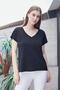 Women's Lycra Crepe Fabric Polka Dot Tulle Detailed V-Neck Off-Shoulder Blouse - Black