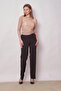 Women's Patterned Tulle Shoulder Waist Gathered Long Sleeve Lycra Stylish Blouse - Beige Point