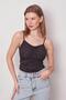 Women's Lycra Body Blouse with Gathered Lace Front and Rope Strap - Black - 3