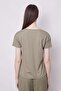 Women's V-Neck Short Sleeve Lycra Span Fabric Stylish T-Shirt Blouse-Khaki - 5