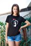 Printed Crew Neck Wrinkle-Resistant Span Blend Stylish Short Sleeve T-Shirt Blouse - Black Cat Heart Pattern