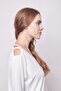 Women's V-Neck Off-The-Shoulder Capri Three-Quarter Sleeve Lightweight Lycra Fabric Blouse-White - 5
