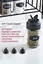 Metal Stand 8-Piece Double-Lid Glass Spice Jar Set - Salt Shaker, Pepper Shaker, Spice Set - 3