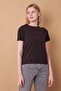 Women's Crew Neck Non-Wrinkle Span Blended Stylish Short Sleeve Lycra Blouse-Black - 2