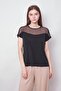Women's Lycra Crepe Fabric Polka Dot Tulle Detailed Wide Zero-Neck Off-Shoulder Blouse - Black - 3