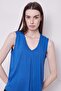 Lycra Viscon V-Neck Sleeveless Pleated Front Relaxed Cut Blouse-Sax - 6
