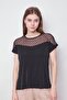 Women's Lycra Crepe Fabric Polka Dot Tulle Detailed Wide Zero-Neck Off-Shoulder Blouse - Black - 4