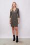 Women's Velvet Lycra Soft Textured Double Breasted Capri Three Quarter Sleeve Slit Office Jacket Dress-Khaki - 3