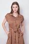 100% Iyocell Flowy Stylish Fabric Collared Off-Shoulder Double Sleeves Lace-Up Midi Length Below the Knee Dress-Kaka - 6