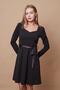 Women's Lycra Crepe Fabric Heart Collar Long Sleeve Skirt Dress - Black - 3