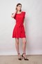 Crepe Fabric Lightweight Lycra Boat Neck Sleeves Flywheel Waist Lace-up Skirt Weighted Office Dress - Red - 5