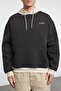 Antrasit Oversize/Geniş Kesim Kapüşonlu İçi Polarlı Renk Bloklu Nakışlı Sweatshirt TMNAW25SW00067