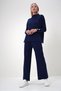 Women's Navy Blue Stand Collar Low Sleeve Knitwear Trousers and Blouse Set Alc-X12832 - 5
