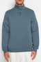 Mavi Regular/Normal Kesim Dik Yaka Fermuarlı Pamuklu Basic İçi Polarlı Sweatshirt TMNAW24SW00041 - 3