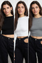 Siyah-Beyaz-Antrasit 3'lü Paket Crop Fitted/Vücuda Oturan Örme Bluz TWOAW25BZ00300 - 2