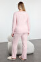 Pembe Fırçalı Soft Fitilli Hırkalı Örme Pijama Takımı TBBAW25AI00089 - 4