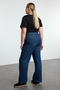Koyu Mavi Yüksek Bel Vintage Yıkama Straight Fit %100 Pamuk Non-Stretch Jeans TBBSS24CJ00042 - 5