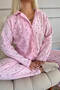 Light Pink Heart Patterned Front Buttoned Plush Fleece Pajama Set - 5