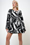 Women's Black Patterned Waist Belted Oversize Knitwear Cardigan Prm1073