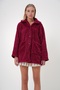 Women's Claret Red Double Pocket Buttoned Front Oversize Plush Jacket Alc-X11149 - 3