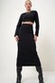 Women's Black Crew Neck Crop Blouse and Midi Length Ribbed Skirt Set Prm1056 - 2