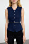 Koyu Mavi More Sustainable Kemer Detaylı Denim Yelek TWOAW25YE00101 - 7