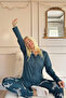 Petrol Zebra Patterned Thermal Front Buttoned Women's Pajamas Set - 4