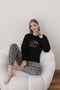 Women's Black Ship Sailed Patterned Soft Fleece Pajama Set - 4