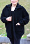 Women's Black Buttoned Front Plush Coat - 3
