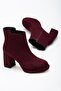 Women's Platform Heeled Boots Burgundy Suede Flat-Front Zippered - 2