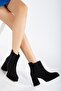 Women's Platform Heeled Boots Black Suede Flat Zipper Closure