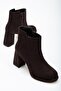 Women's Platform Heeled Boots Brown Suede Flat Zippered - 2