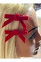 2Pcs Buckles with Small Bow Clips in Red Velvet Ribbon - 3