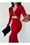 Midi Dress with Chest Metal Accessory Detail