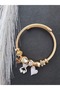 Mother of Pearl Charm Steel Bracelet with Teddy Bear Figure - 5