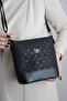Women's Black Printed-Textured Bucket Model - Hand / Shoulder Crossbody Bag - Gold Accessory - 4