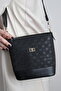 Women's Black Printed-Textured Bucket Model - Hand / Shoulder Crossbody Bag - Gold Accessory - 3