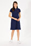 Polo Neck Buttoned Cotton Midi Dress