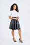 Women's Black Flared Knee-Length Faux Leather Skirt - 4