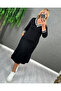 Women's Rib Detailed Two Thread Fabric Black Dress - 5