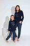 Women's Navy Blue Star Pattern Mother Girl Combination Thermal Winter Warm Soft Pajamas Set - 4