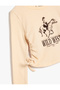 Long Sleeve T-Shirt Side Drawstring Tie Print Detail Crew Neck Ribbed - 3