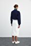 Asymmetrical Slit Detailed Ecru Midi Denim Skirt - 7