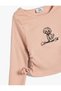 Dog Printed T-Shirt Shirred Side Tie Long Sleeve Crew Neck Cotton - 3