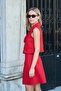 Women's Above Knee High Waist Front Buttoned Pocket Covered Lightweight Lycra Fabric Bell Skirt-Red - 2