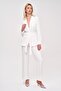 Belted Blazer Jacket Pants White Women's Set - 2