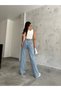 Bt12305639 Blue Snow Wash Denim High Waist Stretch Fabric Wide Leg Jeans Pants - 3